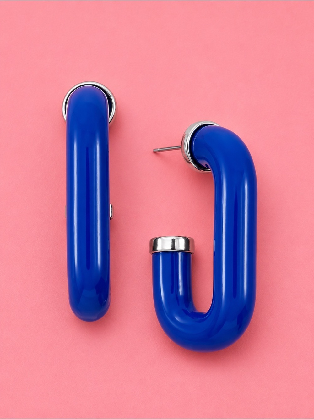 Bold Cobalt Blue Sculptural Hoop Earrings